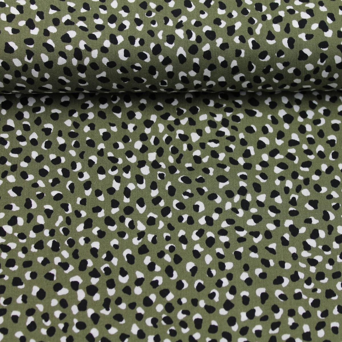 Viskose Twill „Funky Dots" - khaki